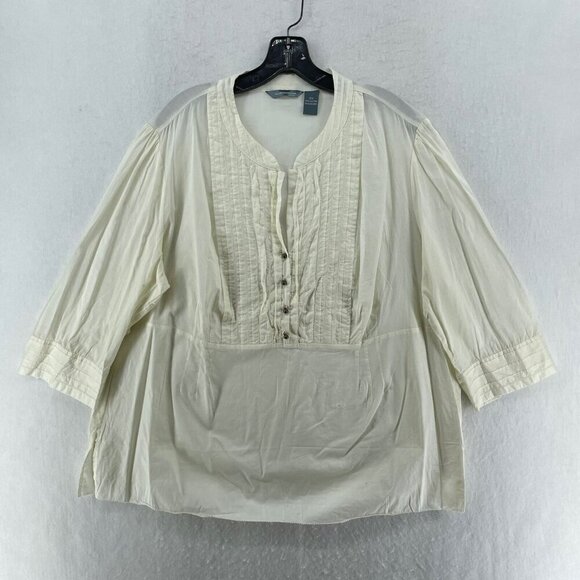 Hillard & Hanson Blouse Womens 2X Ivory White Embroidered Half Sleeve V Neck - Picture 1 of 10